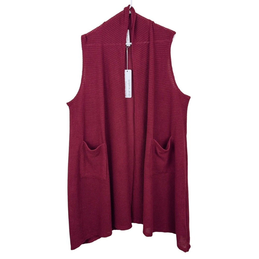 Burgundy‎ Waffle Knit Vest Casual Chic Office Elevated Basics Layering
